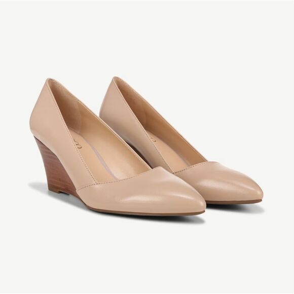 Franco Sarto Frankie Ballet Leather Shoes Nude Low Wedge Size 10W – New Open Box - Picture 1 of 5